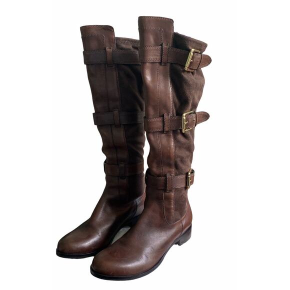 COLE HAAN NikeAir Leather Suede Buckle Knee High Boots Size 7 Riding Western - Picture 1 of 12